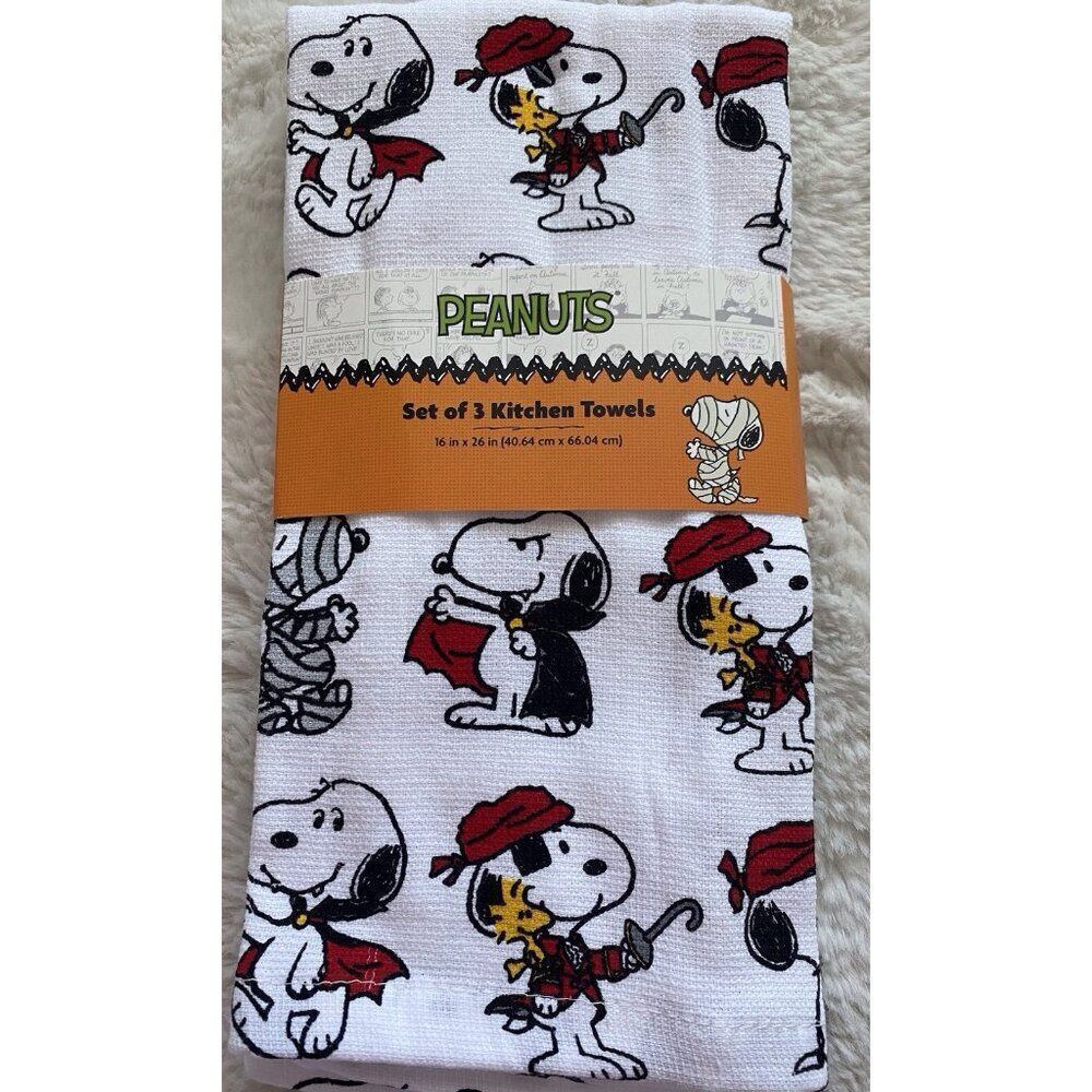 3 Pack Peanuts Snoopy Woodstock Halloween Costumes Kitchen Towels Mummy 16 X 26”